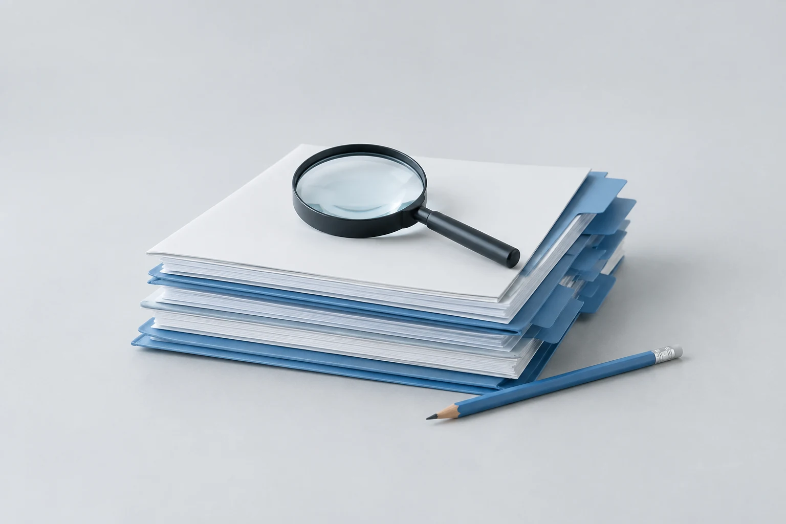 Magnifying glass on ledgers