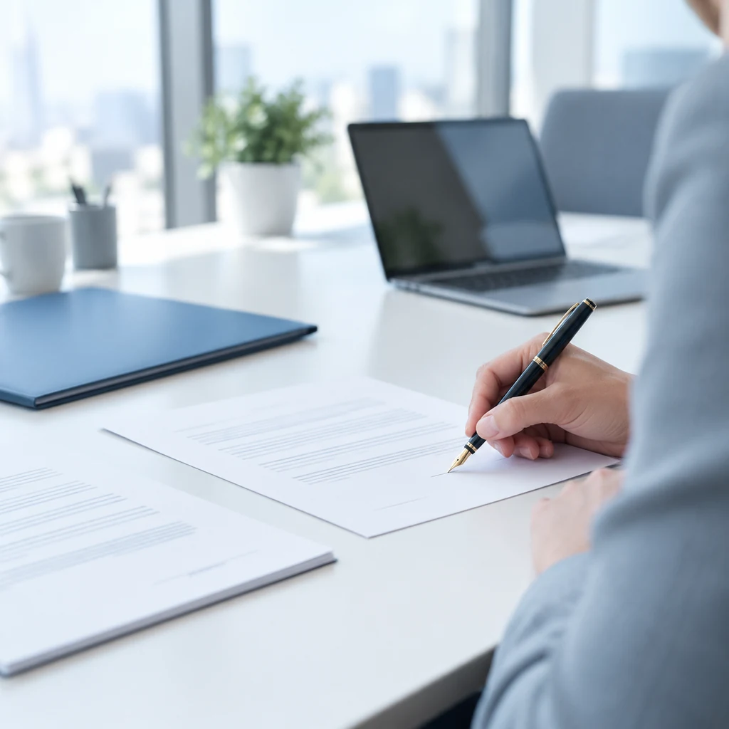 Hand signing an agreement with a fountain pen